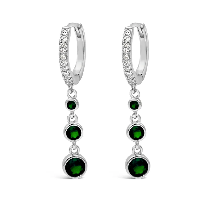 sophisticated diamond earrings -GRADED ROUND STONED HOOP SILVER EARRING