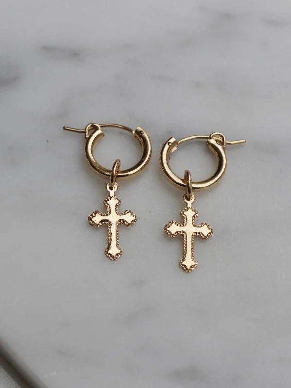 bohemian earrings for women -Mini Baby Cross Hoops