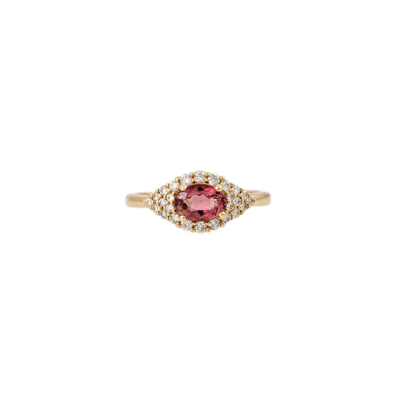 elegant rings for women -PAVE PINK TOURMALINE CENTER EYE RING