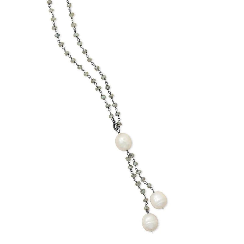 stylish chain necklaces for women -Labradorite Necklace with Cultured Freshwater Pearl Drop