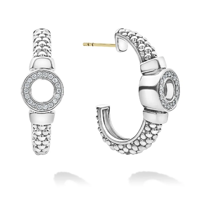 modern earrings for women -Caviar Spark Diamond Circle Half Hoop Earrings