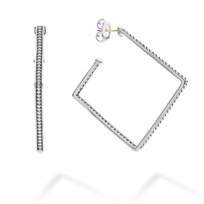 glamorous earrings for women -Signature Caviar Square Caviar Hoop Earrings