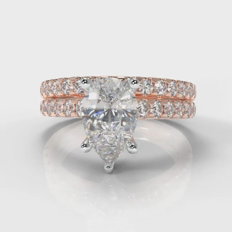 women’s promise rings -Micropavé Pear Diamond Bridal Set - Rose Gold