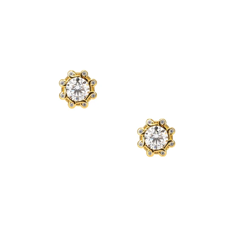 custom gold earrings for women -Silver and 10k Gold Celestial Earrings - Moissanite