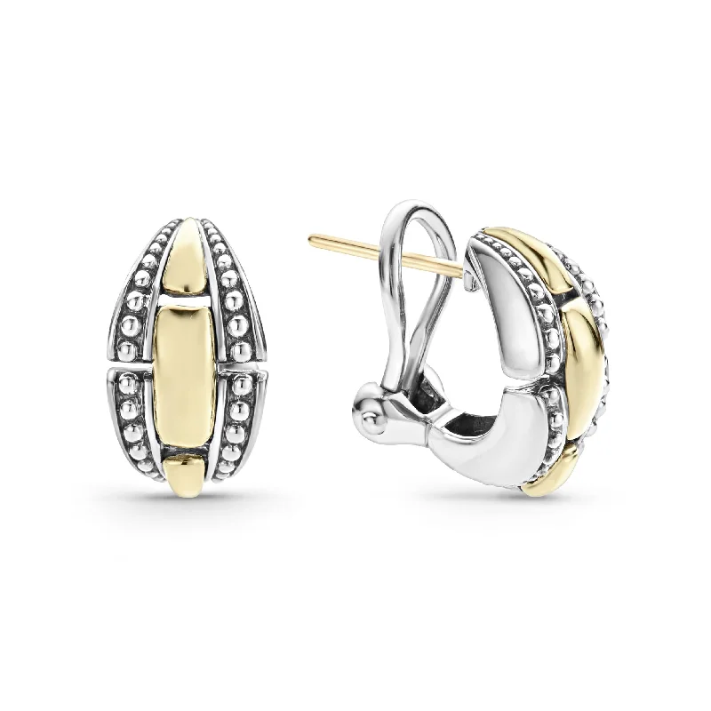 unique designer earrings -High Bar Two-Tone Caviar Link Earrings