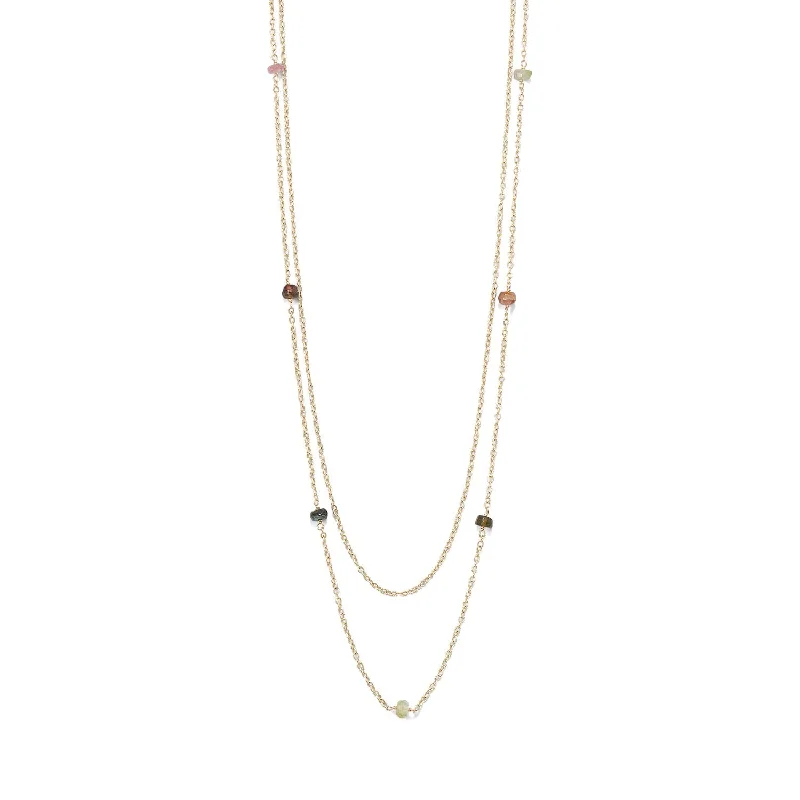 fashion necklaces for women -Two Strand 14 Karat Gold Plated Tourmaline Necklace