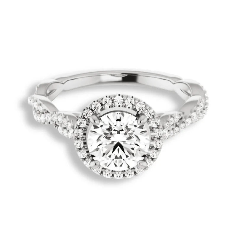 women’s solitaire diamond rings -Round Diamond Halo Engagement Ring