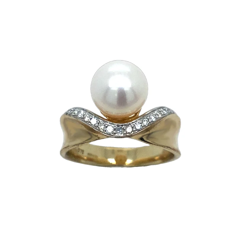 timeless rings for women -9K Yellow Gold Pearl & Diamond Ring