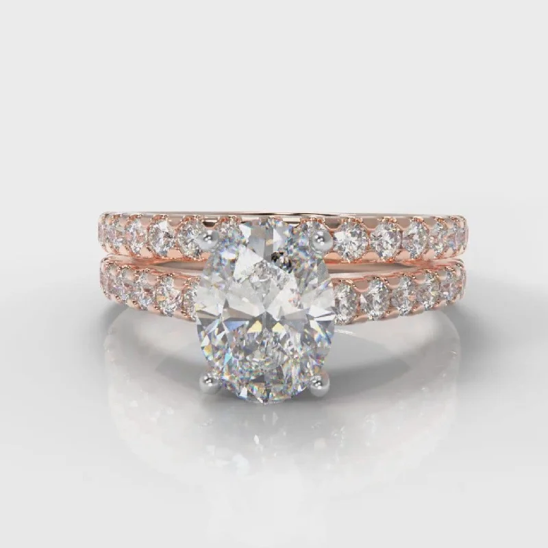 women’s diamond halo rings -Carrée Micropavé Oval Diamond Bridal Set - Rose Gold