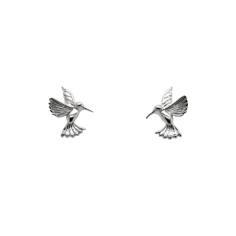 artistic earrings for women -Silver Hummingbird Stud Earrings