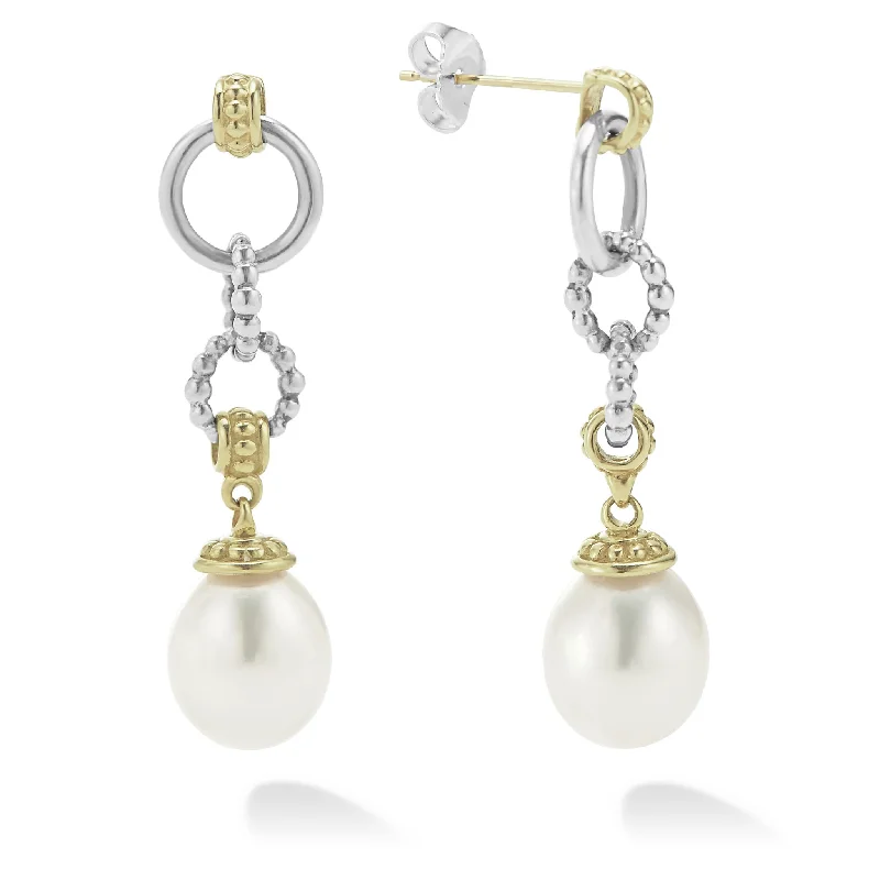 gemstone dangling earrings -Luna Two-Tone Pearl Circle Drop Earrings