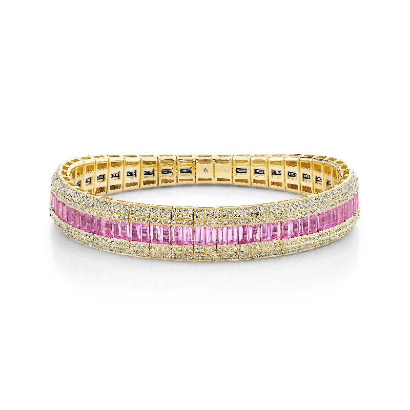 elegant silver bracelets -PINK SAPPHIRE & DIAMOND SCALES STRETCH BRACELET