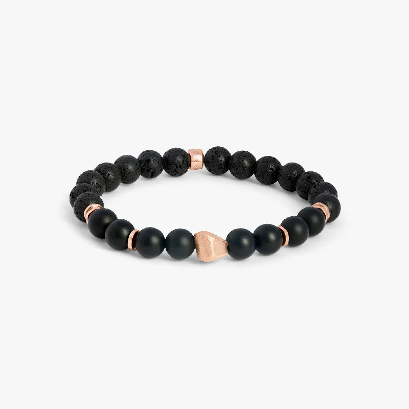 pearl bangles for women -Nugget Bracelet In Rose Gold Plated Silver with Onyx Beads