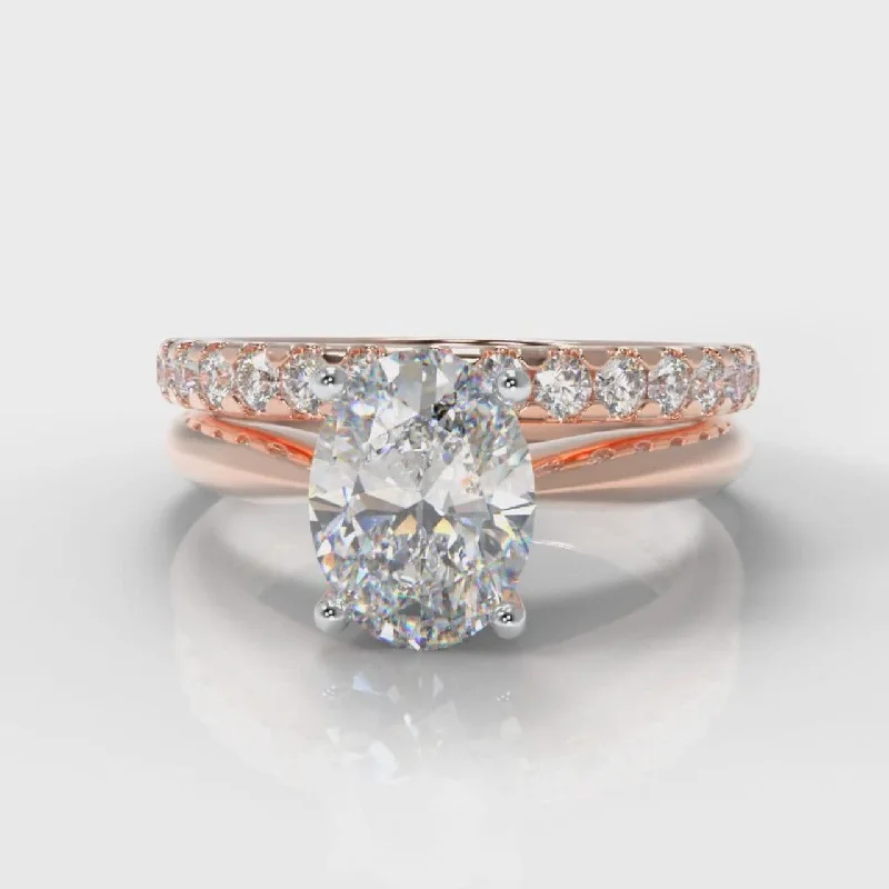 sparkling rings for women -Carrée Solitaire Oval Diamond Bridal Set - Rose Gold