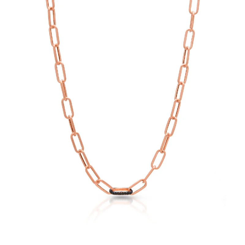 charm necklaces for women -14KT Matte Rose Gold Black Diamond Chain Link Bianco Necklace