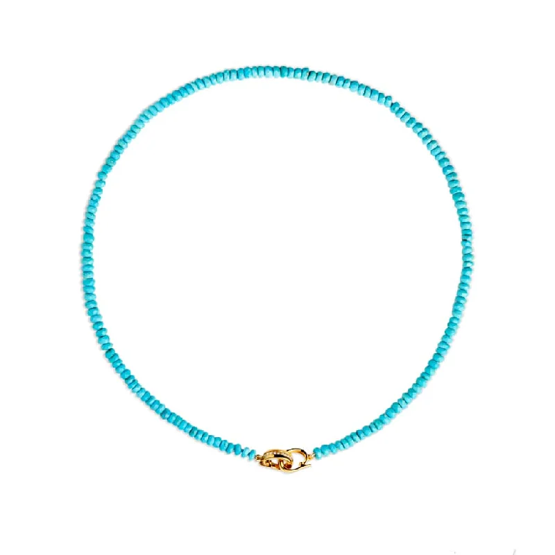 luxury fashion necklaces for women -14KT Yellow Gold Diamond Interlocking Turquoise Necklace