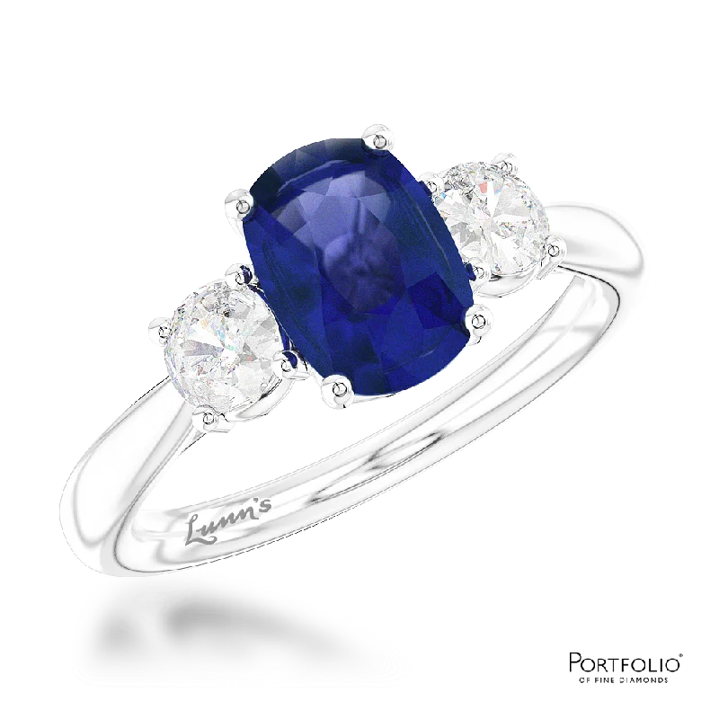 fashion rings for women -Three Stone 0.79ct Sapphire Platinum Ring