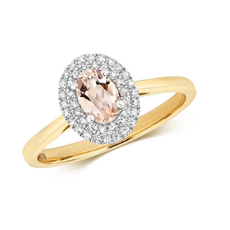 large gemstone rings for women -9ct  Yellow Gold Diamond & Morganite Ring