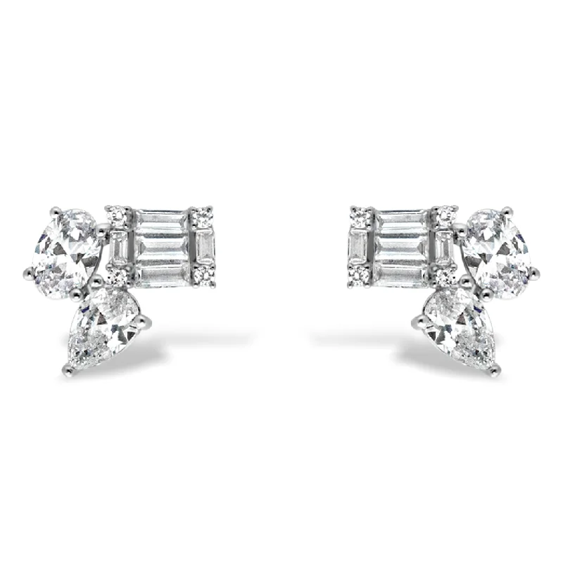 women’s diamond drop earrings -MULTISTONED CHARMING STUD SILVER EARRING