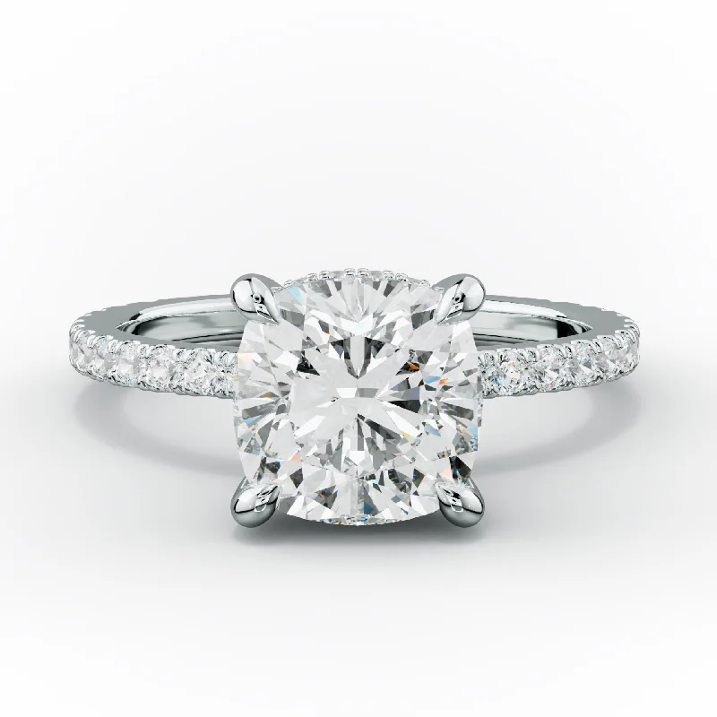 affordable custom engagement rings -Emily Cushion Cut Diamond Engagement Ring With Hidden Halo