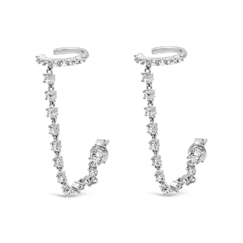 fashion jewelry earrings -CLASSY CUFF STONED LOOP STUD SILVER EARRING