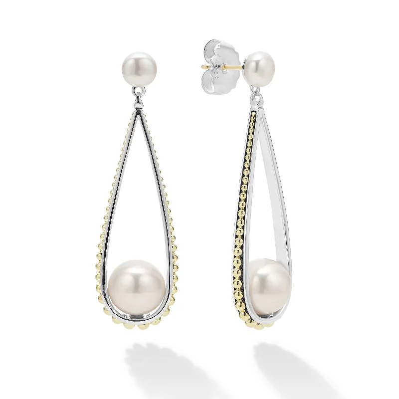 elegant pearl drop earrings -Luna Two-Tone Pearl Tear Drop Earrings