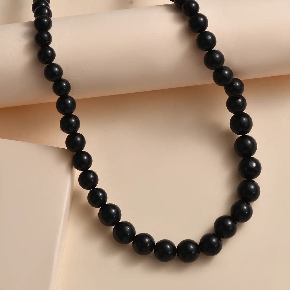 vintage gold necklaces for women -Karis Shungite Beaded Necklace 20 Inches in 18K Yellow Gold Plated Clasp