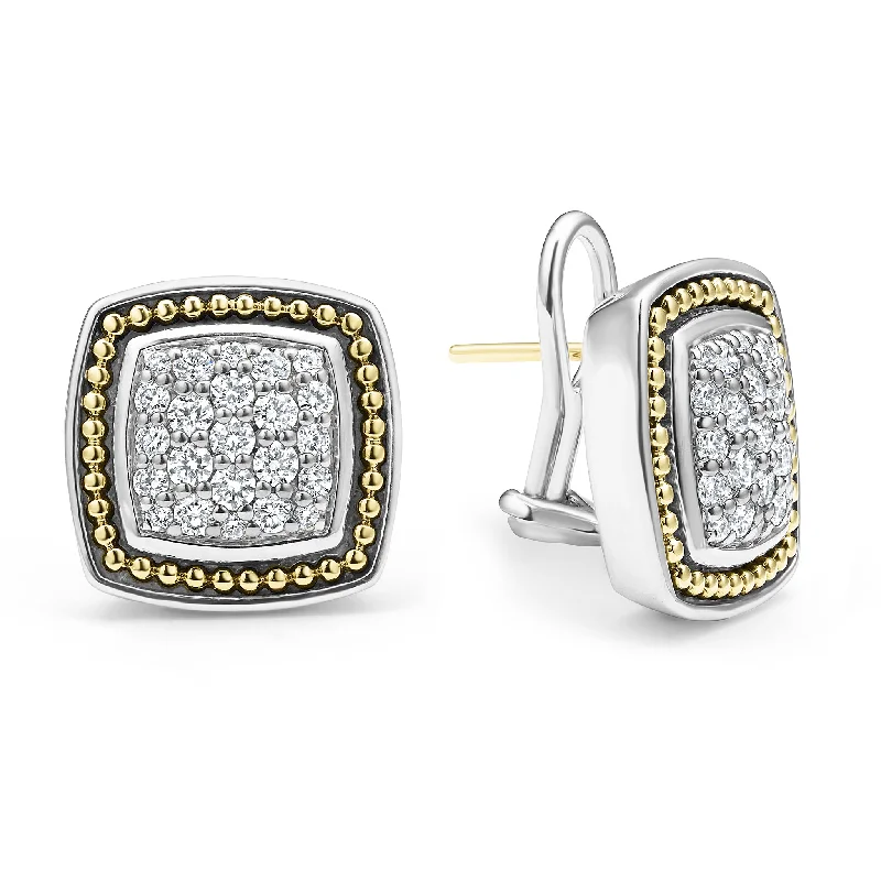 bridal hoop earrings for women -Rittenhouse Two-Tone Caviar Diamond Omega Clip Earrings