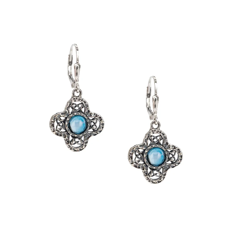 luxury earrings sets -Silver Whirlpool Leverback Earring - London Blue Topaz