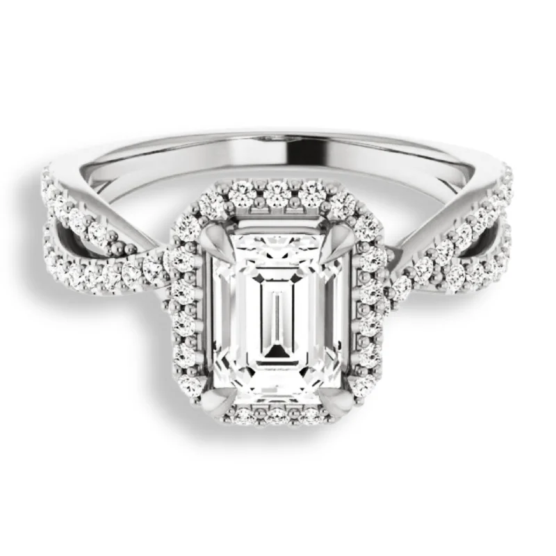 women’s diamond solitaire engagement rings -Emerald Cut Diamond Halo Engagement Ring