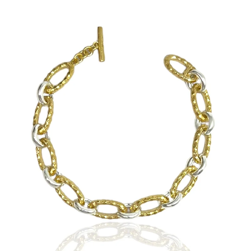 women’s charm bracelets -GOLD TWO-TONE RAVELLE THIN HAMMERED CHAIN BRACELET