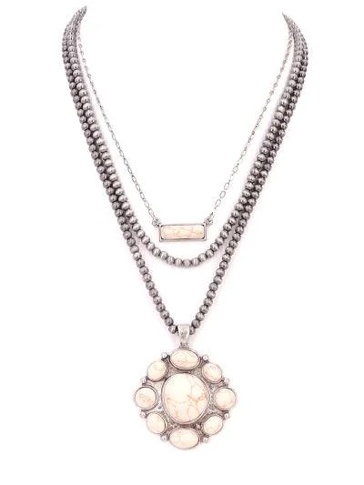 silver necklaces for women -Multi Layered Navajo Stone Necklace