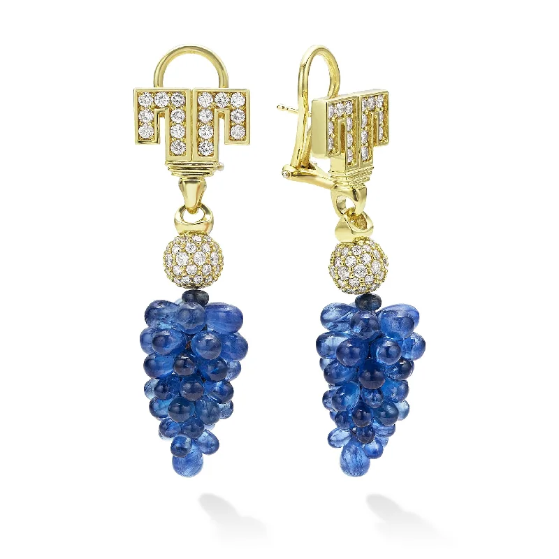 gold earrings for women -Studio 18K Gold Blue Sapphire Diamond Drop Earrings