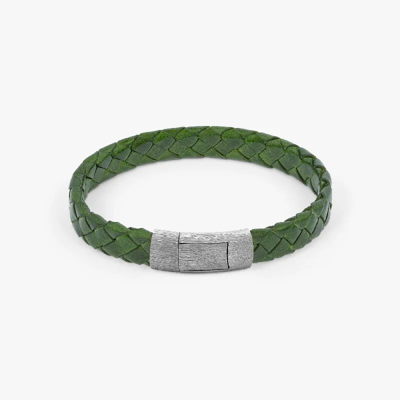 boho bangles for women -Graffiato Oval Leather Bracelet In Green