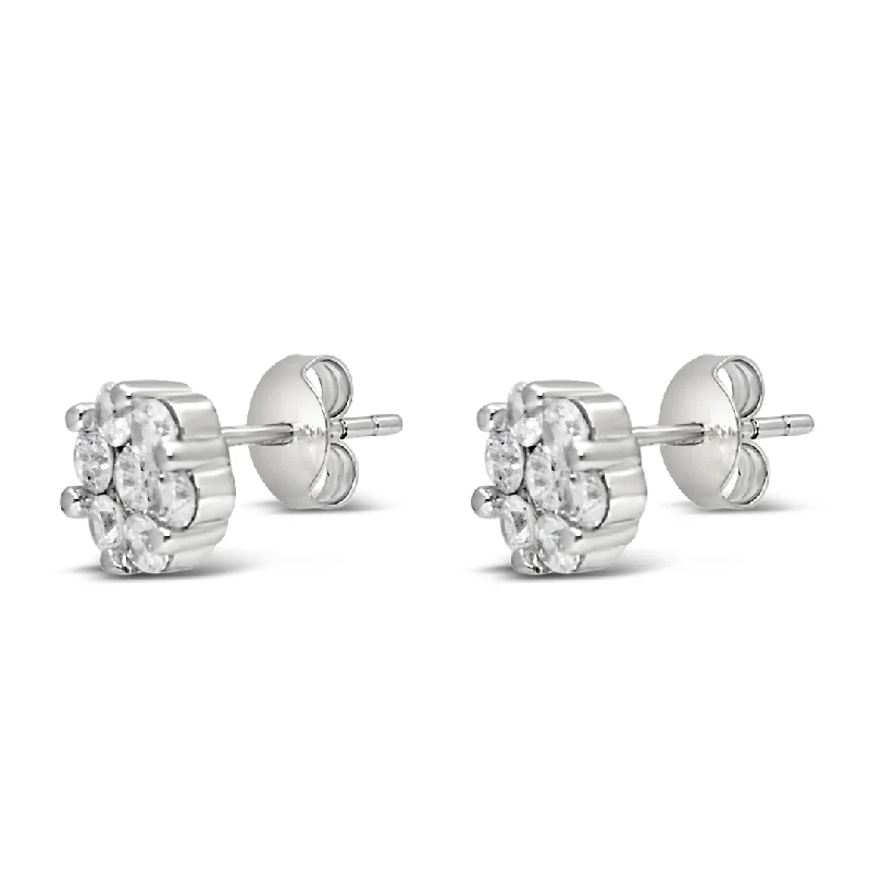 matching earrings for women -BEADED FLOWER SHAPED STUD SILVER EARRING