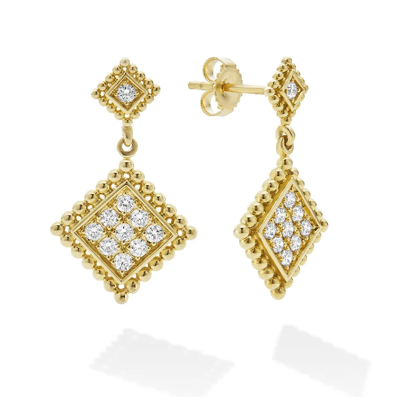 romantic earrings for women -Covet 18K Gold Diamond Drop Earrings