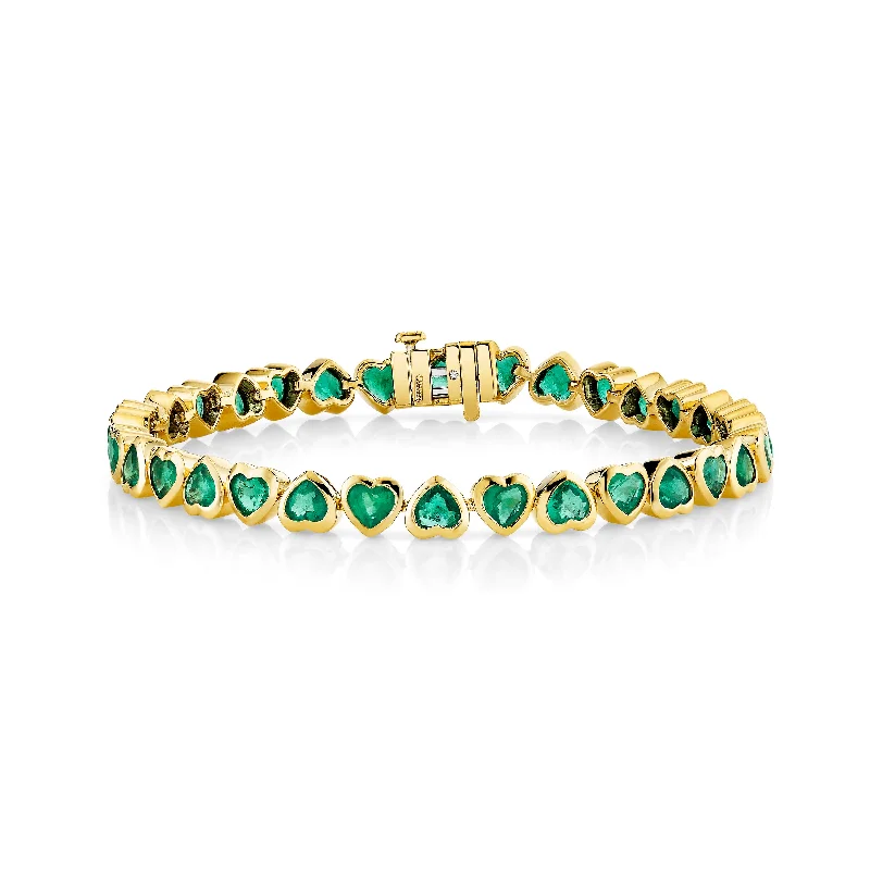 fashion bangles for women -EMERALD BEZEL HEART TENNIS BRACELET