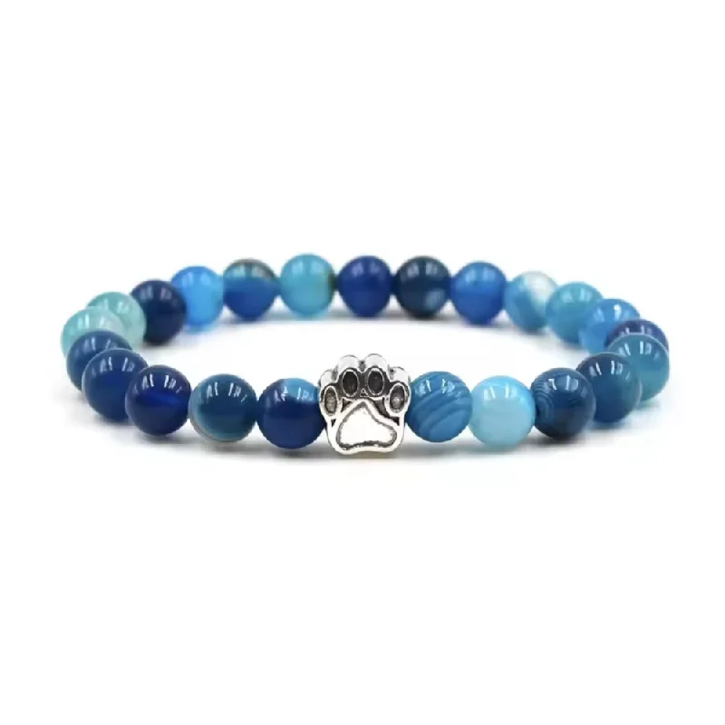 statement bangles for women -PawZee Azure Agate Paw Print Charm Bracelet