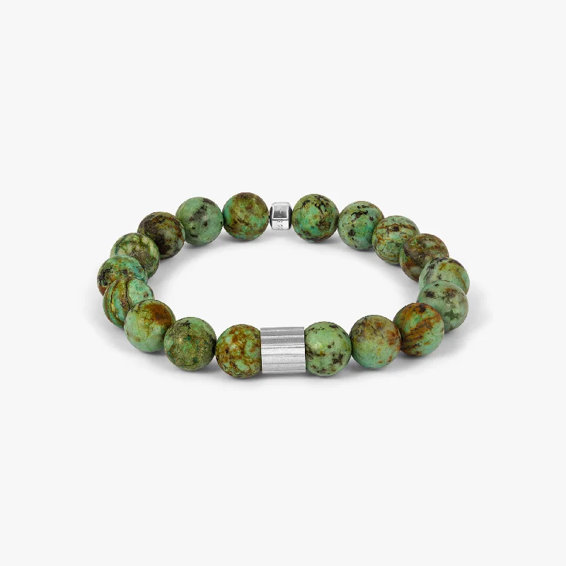 bohemian bracelets for women -Maxi Pop Beaded Bracelet in Rhodium Silver with Green African Turquoise