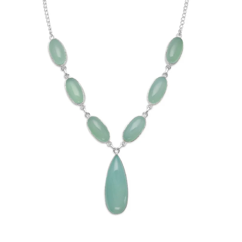 women’s elegant silver necklaces -17.5" Green Chalcedony Necklace