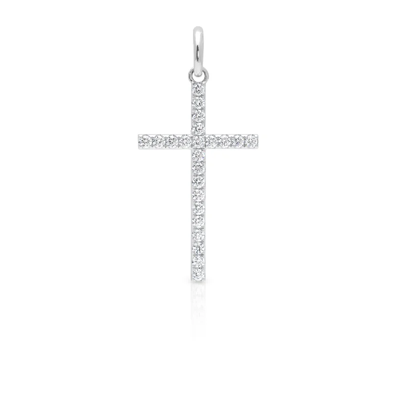 stylish necklaces for women -14KT White Gold Diamond XL Cross Charm Pendant with Clip on Bail