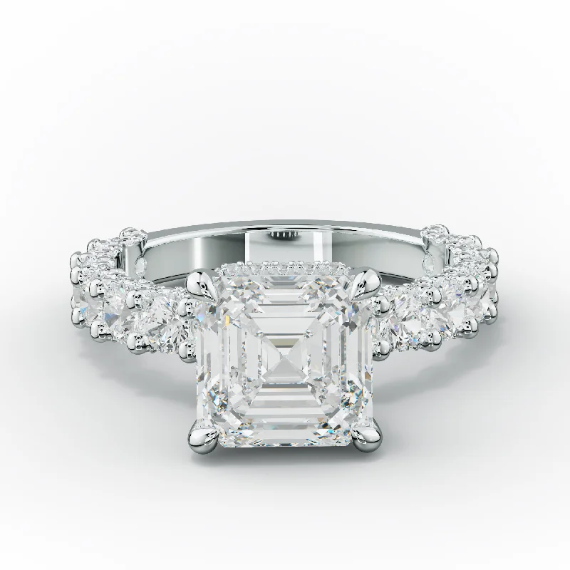 vintage engagement rings for women -Savannah - Asscher Cut Diamond Engagement Ring With Accented Sidestones