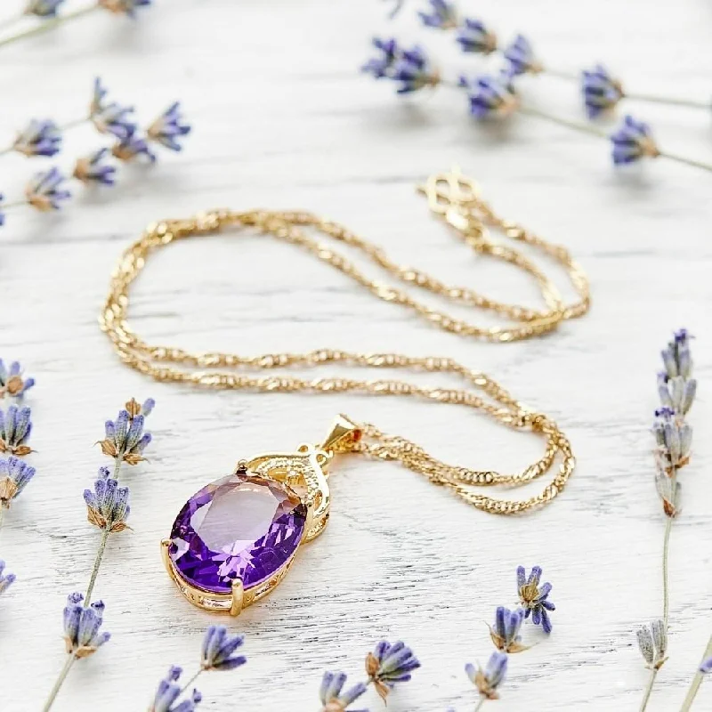 simple necklaces for women -Gold Plated Amethyst Necklace