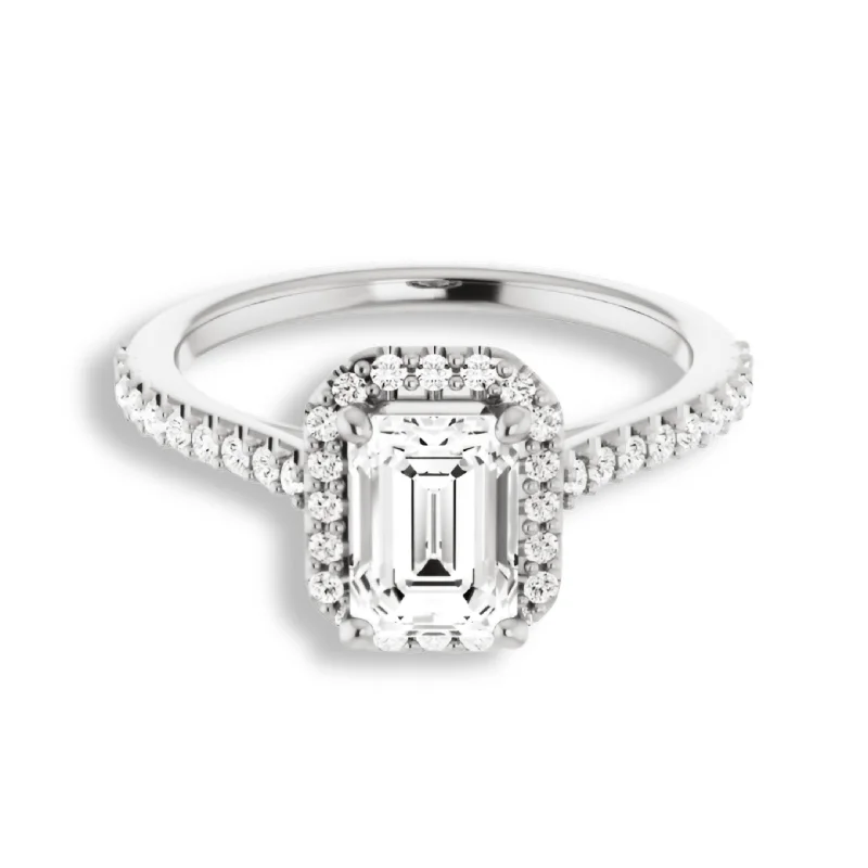 luxury engagement rings -Emerald Cut Diamond Halo Engagement Ring