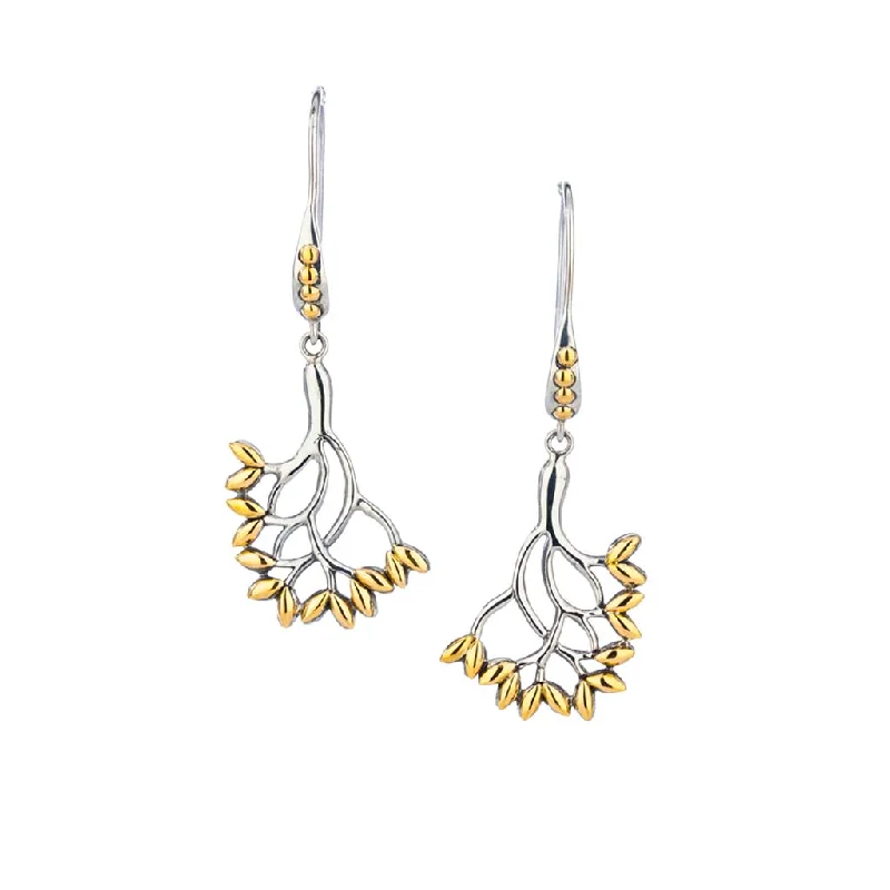 sparkling earrings for women -Silver And 18k Gold Tree of Life Hook Earrings - Large