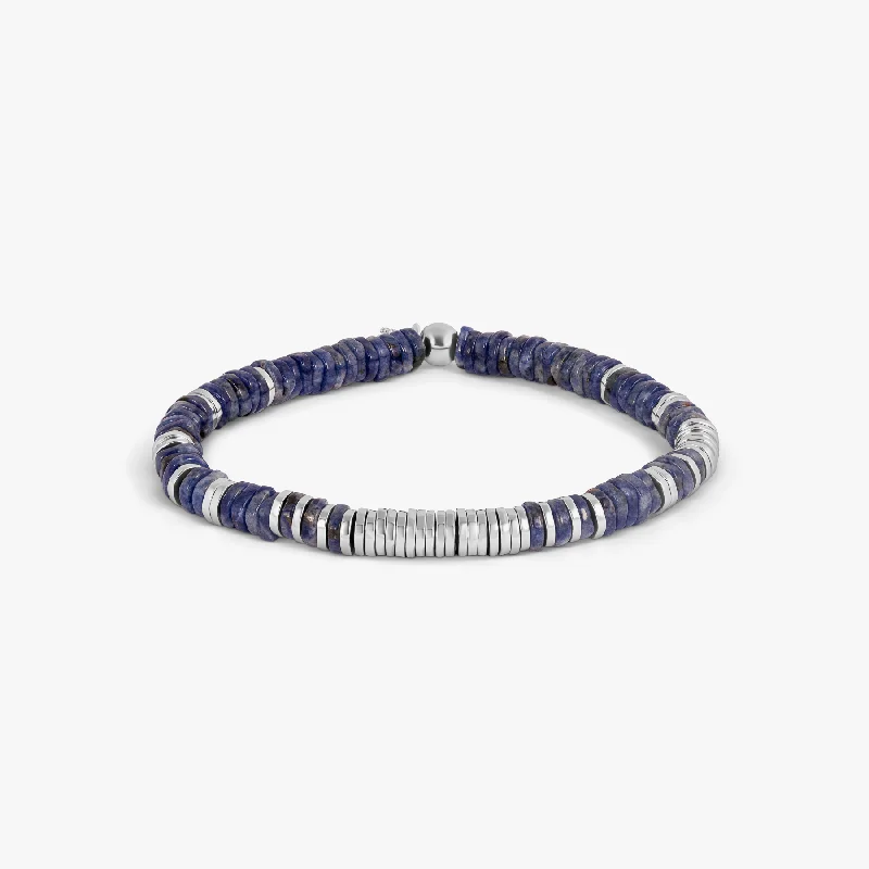 women’s luxury bangle sets -Constellation Beaded Bracelet in Rhodium Plated Silver with Sodalite