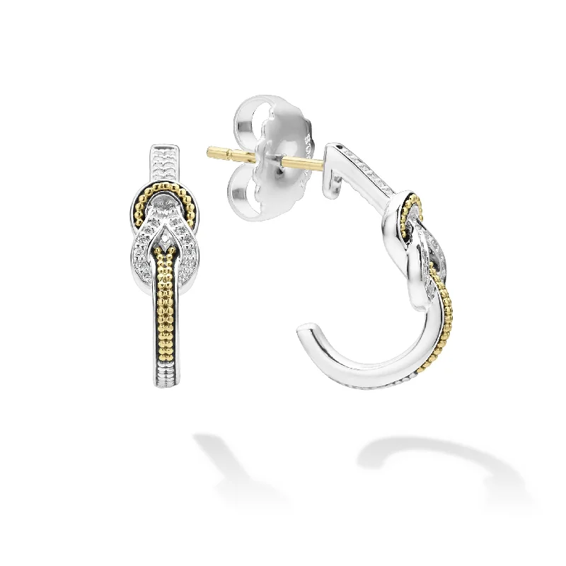 handmade earrings for women -Newport Two-Tone Knot Diamond Half Hoop Earring