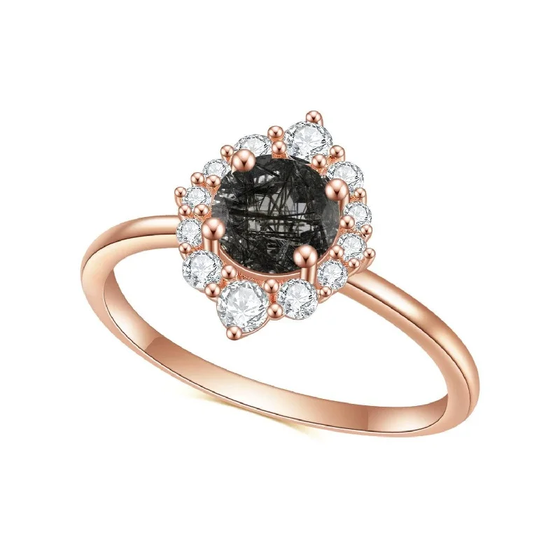 alternative gemstone engagement rings -14k Rose Gold Black Rutilated Quartz Engagement Ring