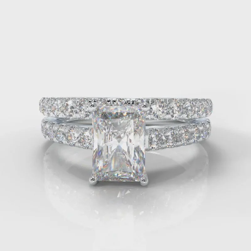 diamond engagement rings for women -Carrée Micropavé Radiant Cut Diamond Bridal Set