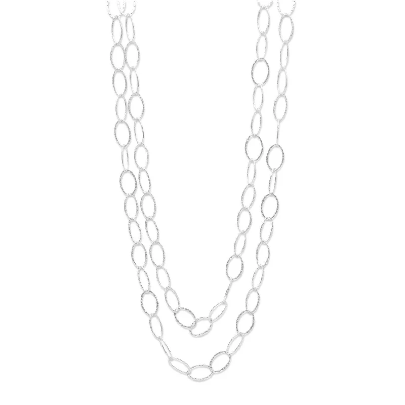 delicate crystal necklaces for women -60" Hammered Oval Link Necklace